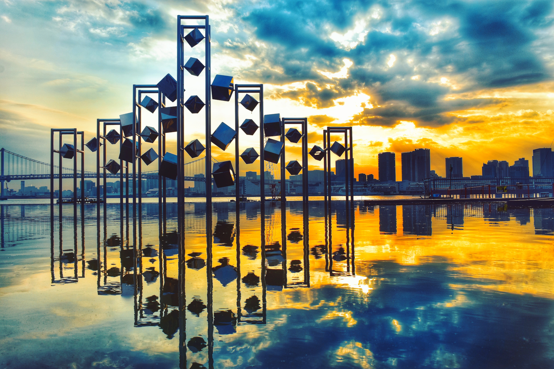 Art installation with reflecting pool in Tokyo